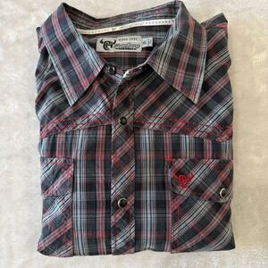 Cowboy Hardware Mens XXL Plaid‎ Shirt Black Red Western Long Sleeve Snap Front
